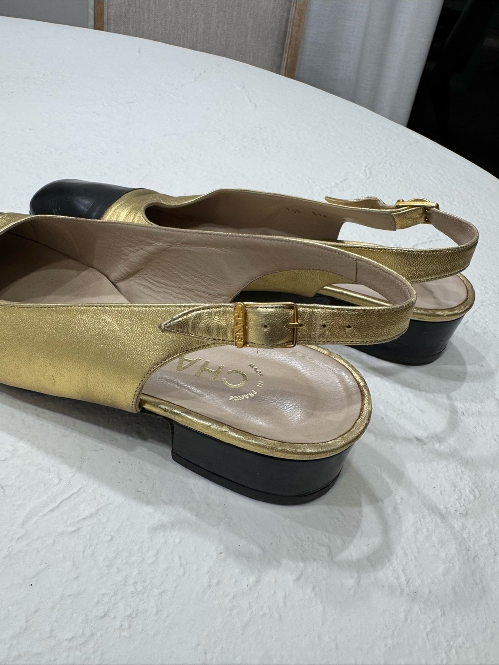 Chanel gold and black sling back ballet flats - Picture 6 of 6